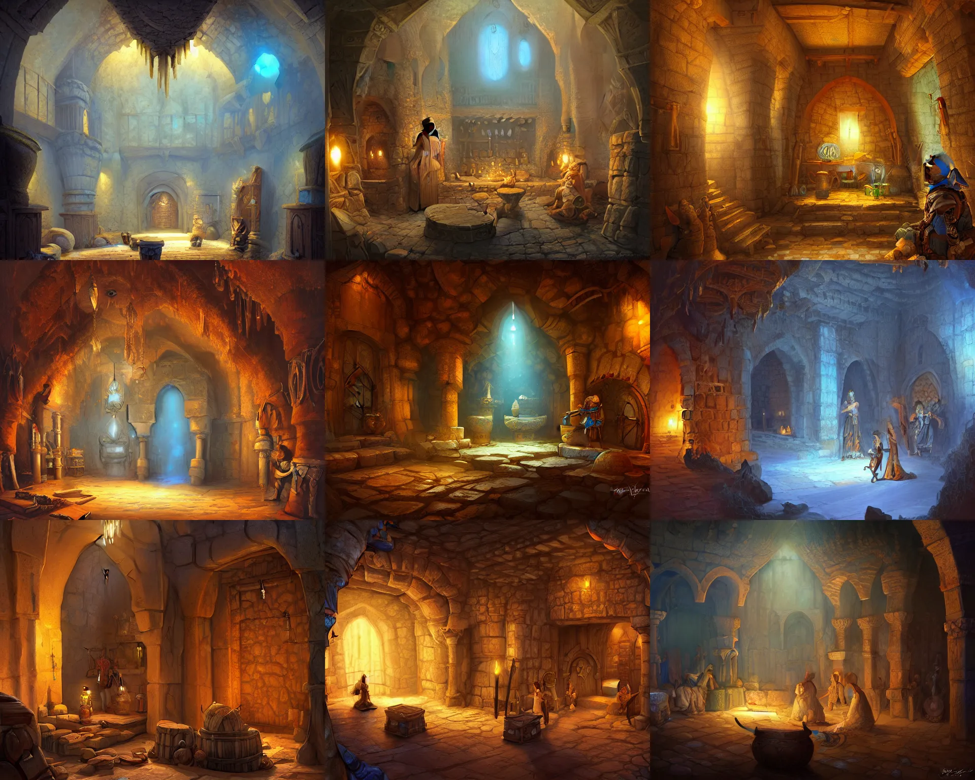 Prompt: a digital painting of a medieval arabic fantasy dungeon room by justin gerard, paul bonner, arabian nights, highly detailed, pale blue backlight, digital art, artstation hd