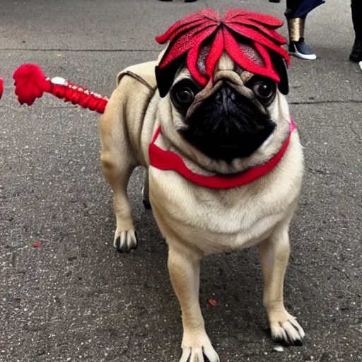 Image similar to pug dressed as demogorgon