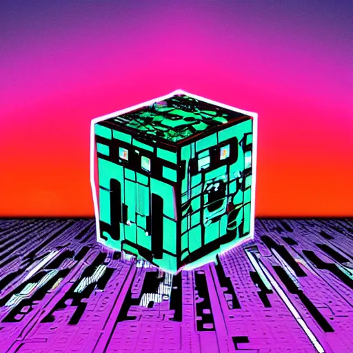 Prompt: synthwave borg cube,