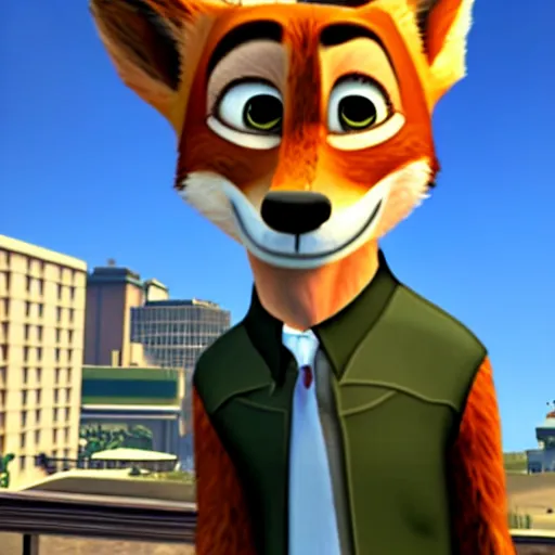 Image similar to Screenshot from Grand Theft Auto III featuring Nick Wilde (from Zootopia)