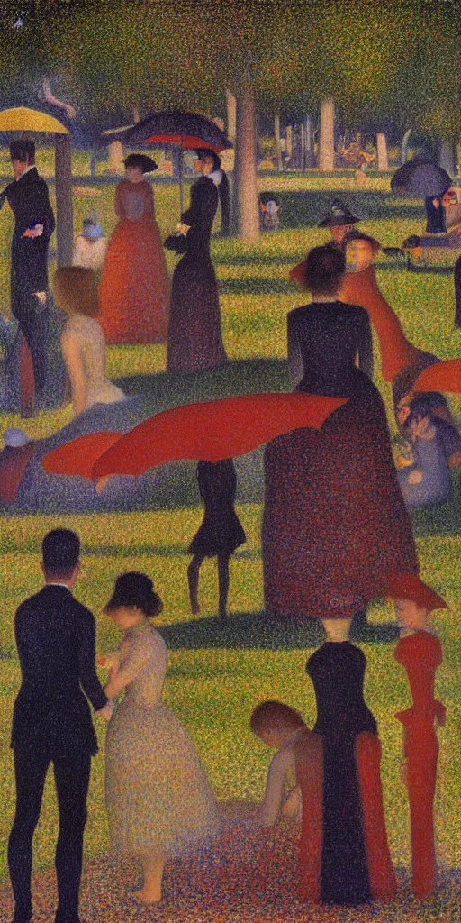 Image similar to a film still of love by gaspar noe movie, painted by georges seurat, impressionism, pointillism, detailed