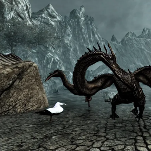 Prompt: Alduin as a Goose in Skyrim