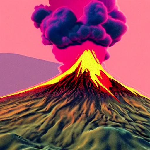 Prompt: a volcano, vaporwave art