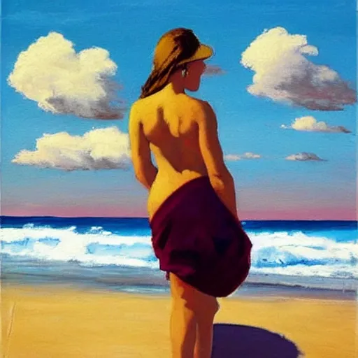 Prompt: of paintings of woman on the beach in the style of jack vettriano