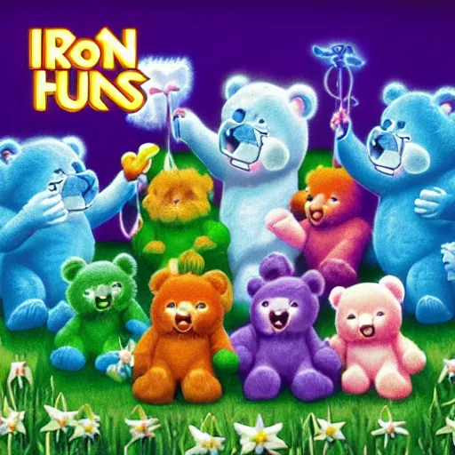 Image similar to the care bears on iron maiden album cover, 8 k resolution hyperdetailed photorealism