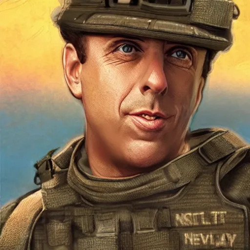 Image similar to Jerry Seinfeld as a navy SEAL, high resolution fantasy concept art, intricate details, soft lighting