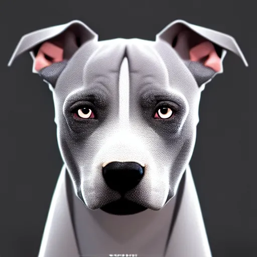 Image similar to photo of a skinny dark gray coat pit bull with a white paws and a white nose! animated digital art, highly detailed, animated digital matte painting, beautiful eyes!, pretty face!!, trending on artstation symmetry, concept art, sharp focus, illustration, art by! ilya kuvshinov!!, octane render