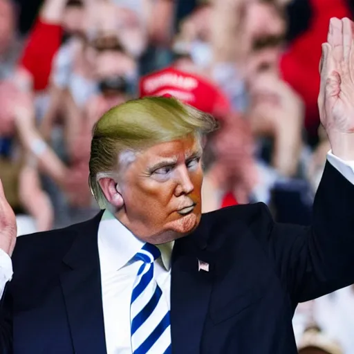 Image similar to still of donald trump saluting hitler at a rally, hyper realistic photo