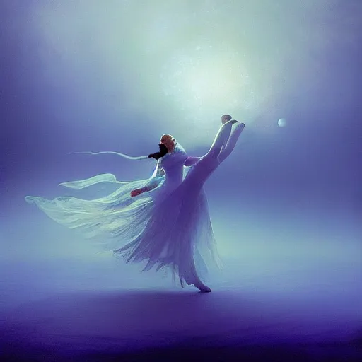 Image similar to the moonlit dance of the fae, dancers in white, the moonlit dance by marcel caram and elena vizerskaya and ( ivan aivazovsky ), impresion de giclee arte abstracto, fantasy space, 8 k, award winning, atmospheric, artstation, surreal, abstract, volumetric lighting