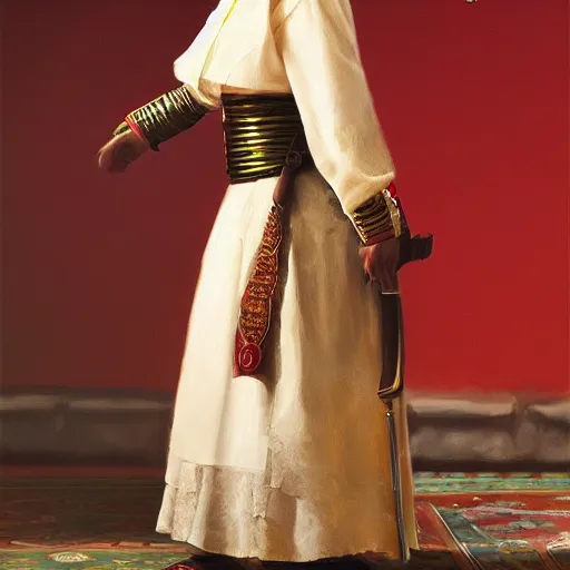 Prompt: a proud female Ottoman Janissary, by Charles Sillem Lidderdale and Greg Rutkowski, 4k, brilliant, painterly, realism