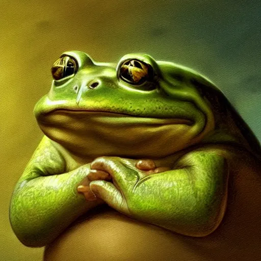 Prompt: a fat happy frog, wonderful masterpiece highly detailed, scifi, beautiful cinematic light deep focus, elegant, digital painting, smooth, sharp focus, golden ratio, dramatic illumination, ultra realistic, by leonardo da vinci