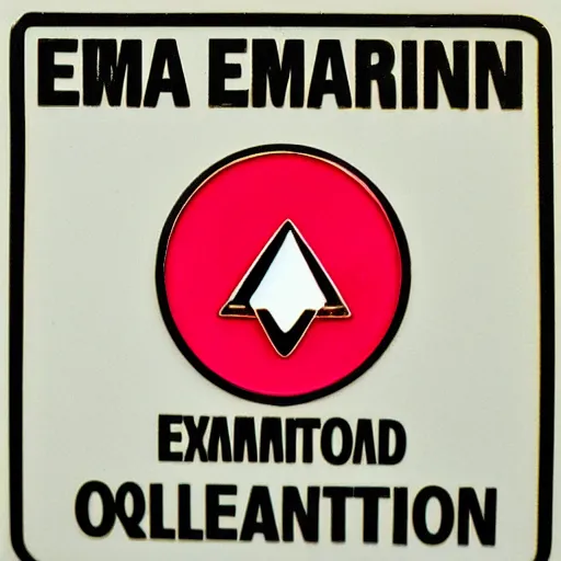 Image similar to a diamond enamel pin depicting a exclamation warning label, smooth curves
