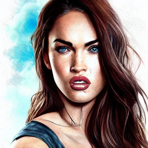 Image similar to megan fox sticking her tongue out, hyperrealistic portrait, photo realistic, poster, artstation, volumetric lighting, digital art, very detailed face by magali villeneuve