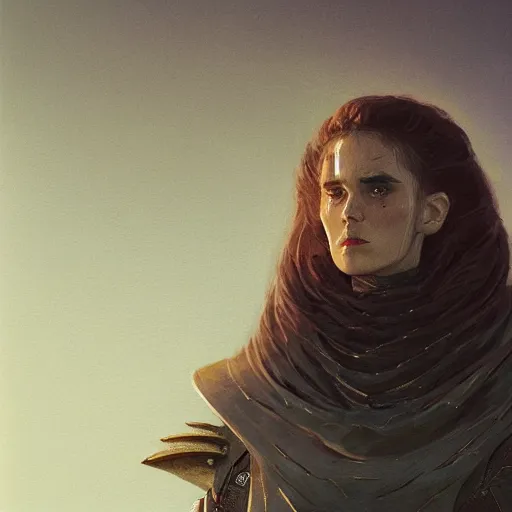 Image similar to Portrait of Grimes in Dune 1984, illustrated by Greg Rutkowski, trending on artstation, artstationHQ, artstationHD, 4k, 8k