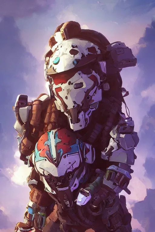 Image similar to combination suit armor aloy horizon forbidden west horizon zero dawn robot ninja mask helmet backpack tribal, art gta 5 comics, official fanart behance hd artstation by jesper ejsing, by rhads, makoto shinkai and lois van baarle, ilya kuvshinov, ossdraws radiating a glowing aura cgi rtx 2 0 2 2