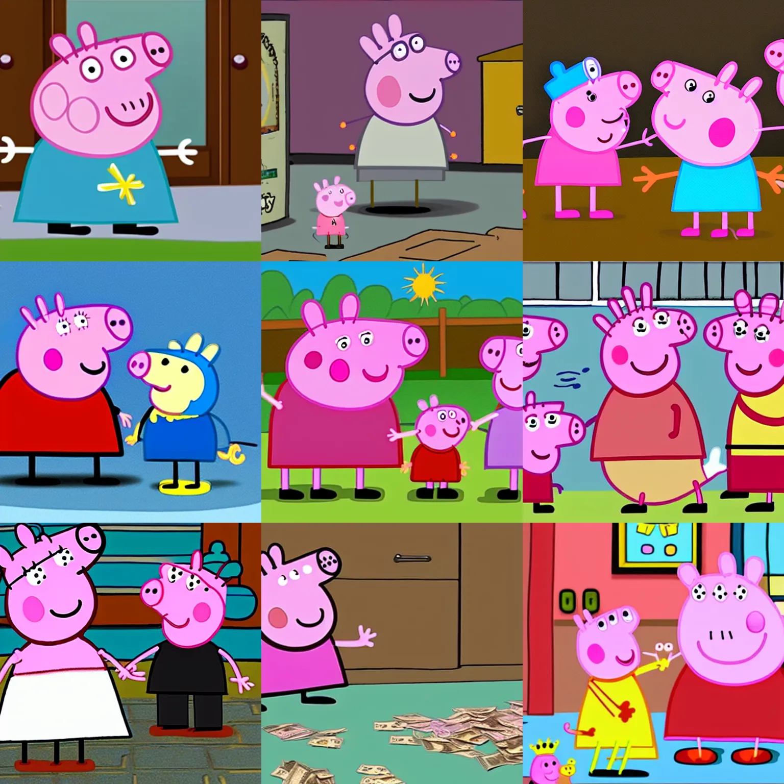 Prompt: peppa pig embezzling money