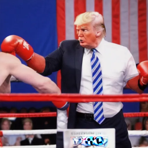 Prompt: Donald trump and joe Biden boxing match