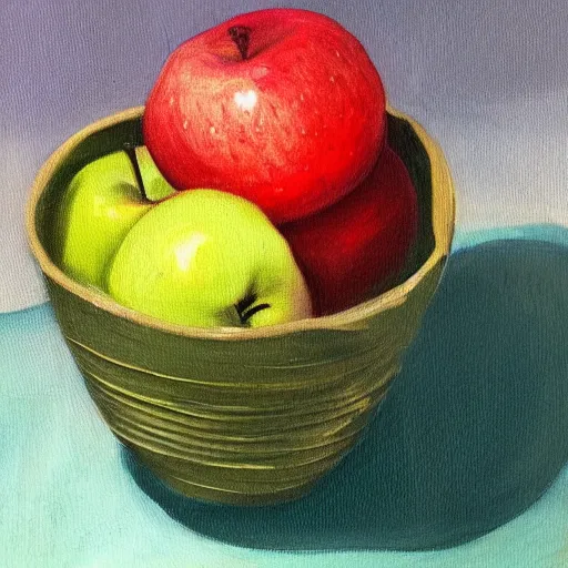 Image similar to a painting of an apple in a bowl