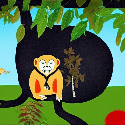 Image similar to a portrait of a minimalist primate in the style of henri rousseau and richard scarry and hiroshi yoshida, cinematic, movie character