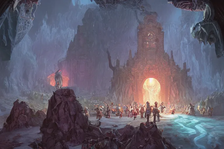 Image similar to point perspective dungeon dangerous fantasy dungeon the humble worshippers of the god of ices must bloom a farm for days and days. They have special swords they use in their ceremonies.,by artgerm and Craig Mullins, James Jean, Andrey Ryabovichev, Mark Simonetti and Peter Morbacher 16k