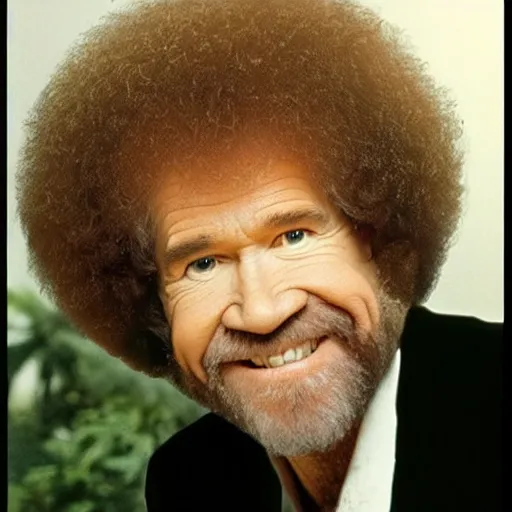 Image similar to bob ross with bangs