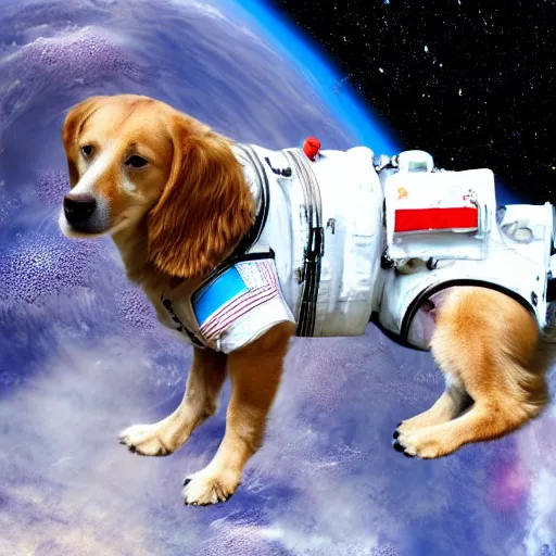 Prompt: A dog in a spacesuit in awe at the beauty of the universe 4k