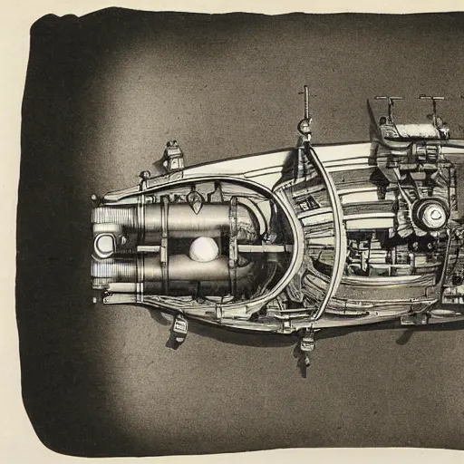 Prompt: cross section of a mechanical steam powered submarine made from sandstone