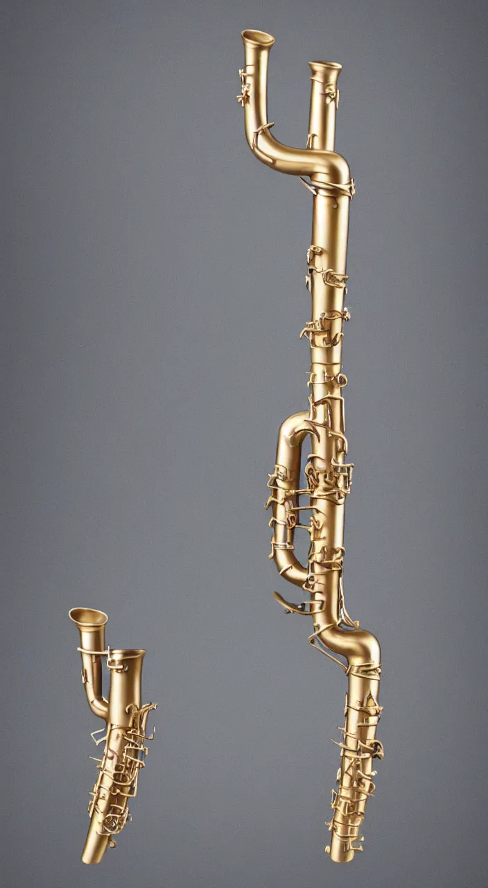 Prompt: a wind instrument with ceramic pipes shaped like a human larynx, in the style of a medical diagram, 8k,