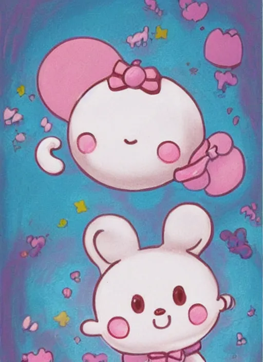 Image similar to cute, pastel painting of cinnamoroll, sanrio
