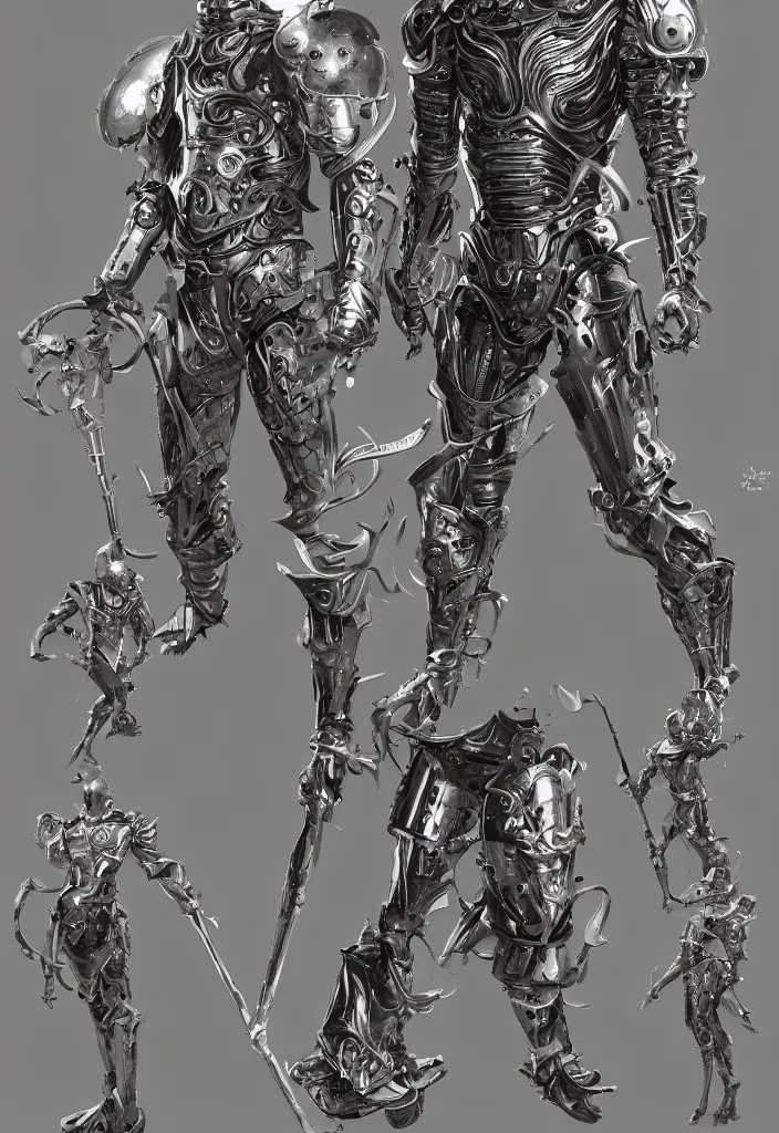 Image similar to powerful male tin man, willem dafoe as tinman, full body character concept, covered in full metal armor, art nouveau, super powers, fantasy, intricate, elegant, highly detailed, digital painting, artstation, concept art, shining, sharp focus, illustration, art by stanley lau