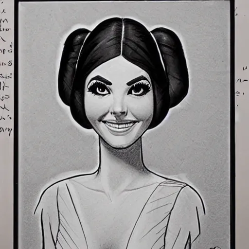 Image similar to milt kahl pencil sketch of victoria justice as princess leia