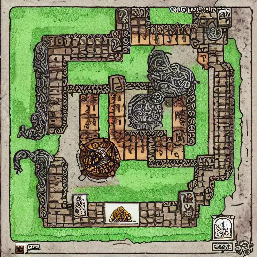 Prompt: rpg dungeon map, catacombs, cavern, D&D adventure module