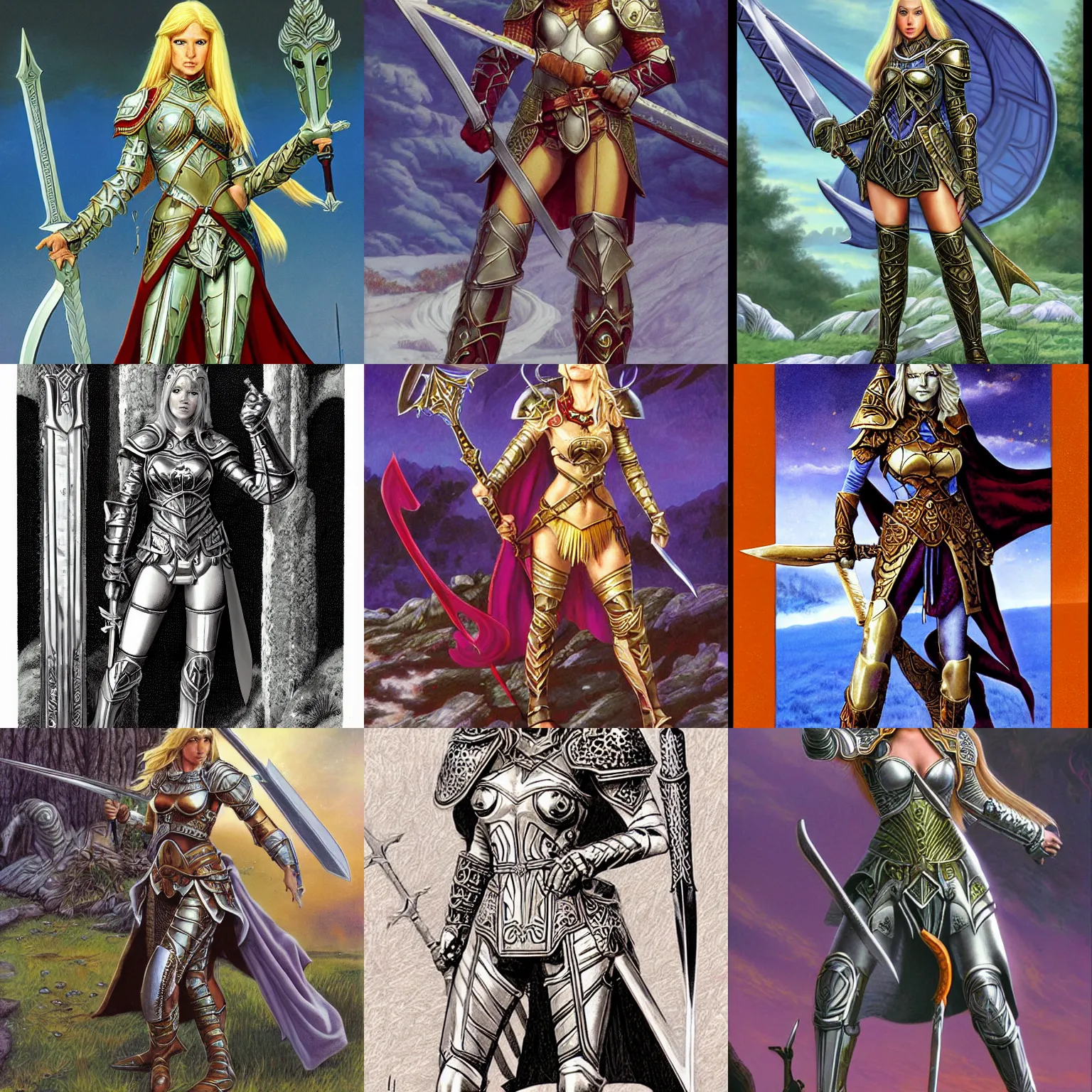 Prompt: elf, female, beautiful, paladin, in armor, with greatsword, D&D, by Larry Elmore