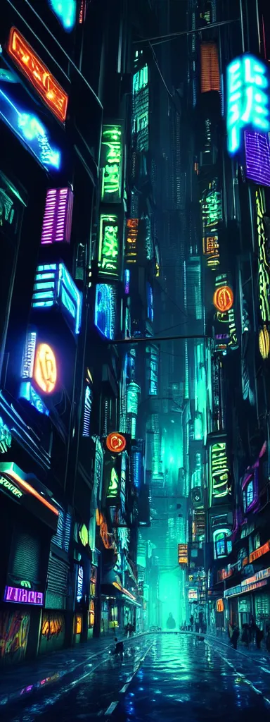 Image similar to A magnificent dark neon futuristic cyberpunk city bustling street at night made in cinema4d, masterpiece, hyper realistic, extreme details, cinematic