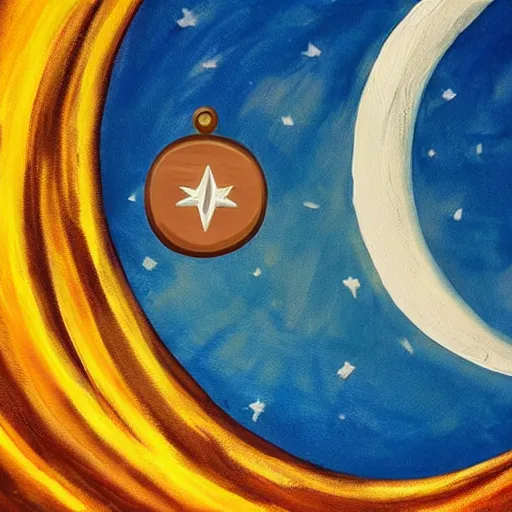 Prompt: a painting of a giant coin flying towards the moon like a rocket