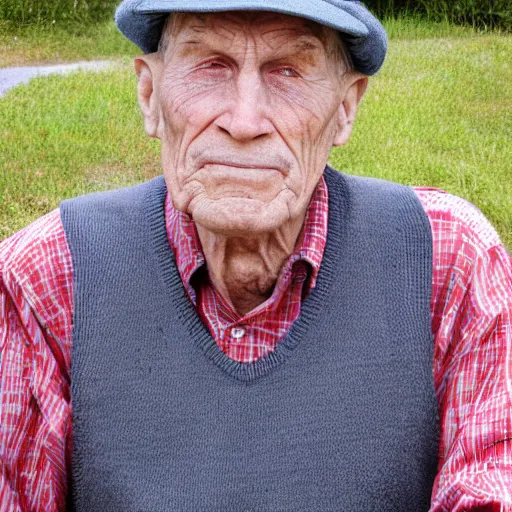 Image similar to A photograph of old Jerma985 in his eighties who looks like Jerma985 wearing a sweater-vest in the 2010s, Jerma985, looks like Jerma985, taken in the late 2010s, taken on a 2010s Camera, realistic, hyperrealistic, very realistic, highly detailed, very detailed, extremely detailed, detailed, digital art, trending on artstation, headshot and bodyshot, detailed face, very detailed face