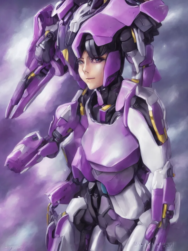 Image similar to A realistic anime portrait of a woman in a Gundam suit with glowing purple, digital painting, by Stanley Artgerm Lau, Sakimichan, WLOP and Rossdraws, digtial painting, trending on ArtStation, SFW version