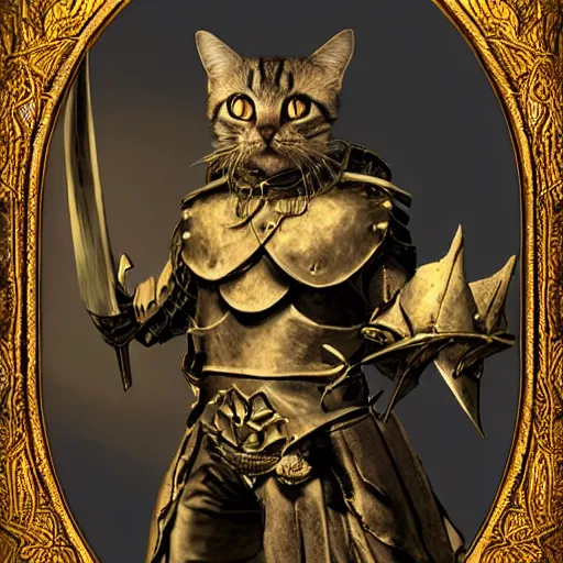 Prompt: three - ply portrait death cat dark souls in armor made of polished dragon bones looks relaxed, quantum physics, victorian era