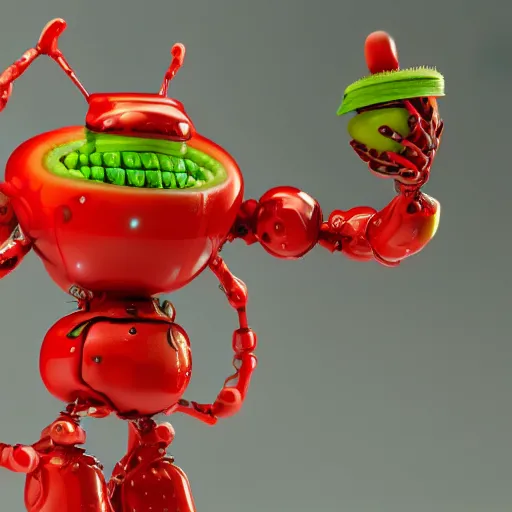 Image similar to fruit robot by go nagai, octane render, hyperrealistic textures