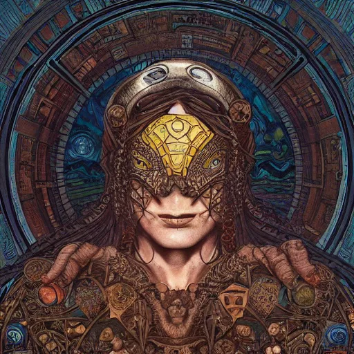 Image similar to portrait of golem the earth warrior made with rock and black obsidian and thunder by Jeff Easley and Peter Elson + beautiful eyes, beautiful face + symmetry face + border and embellishments inspiried by alphonse mucha, fractals in the background, galaxy + baroque, gothic, surreal + highly detailed, intricate complexity, epic composition, magical atmosphere + masterpiece, award winning + trending on artstation