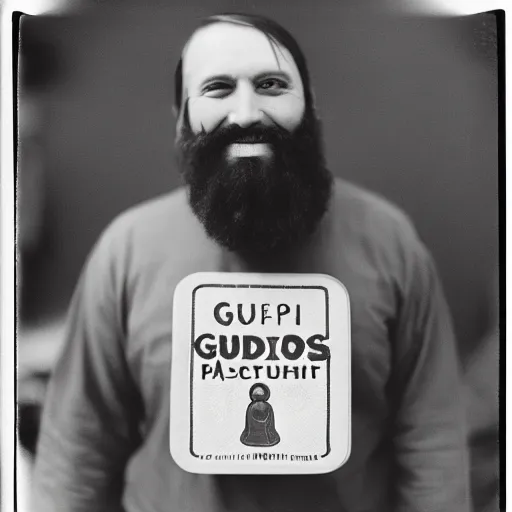 Image similar to happy rasputin as grubhub character realistic texture, depth of field, rolleiflex tlr