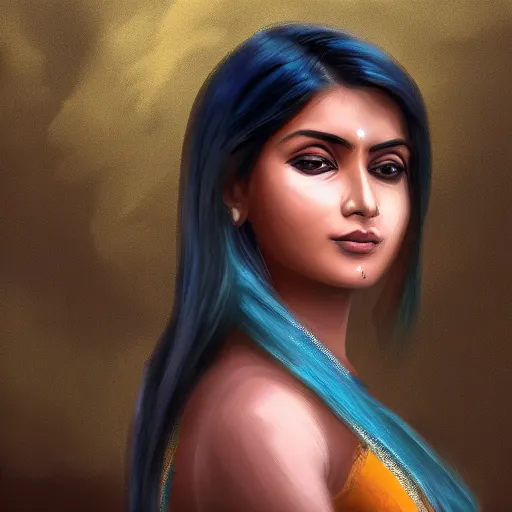 Image similar to a matte painting of a beautiful Bengali girl, trending on Art Station