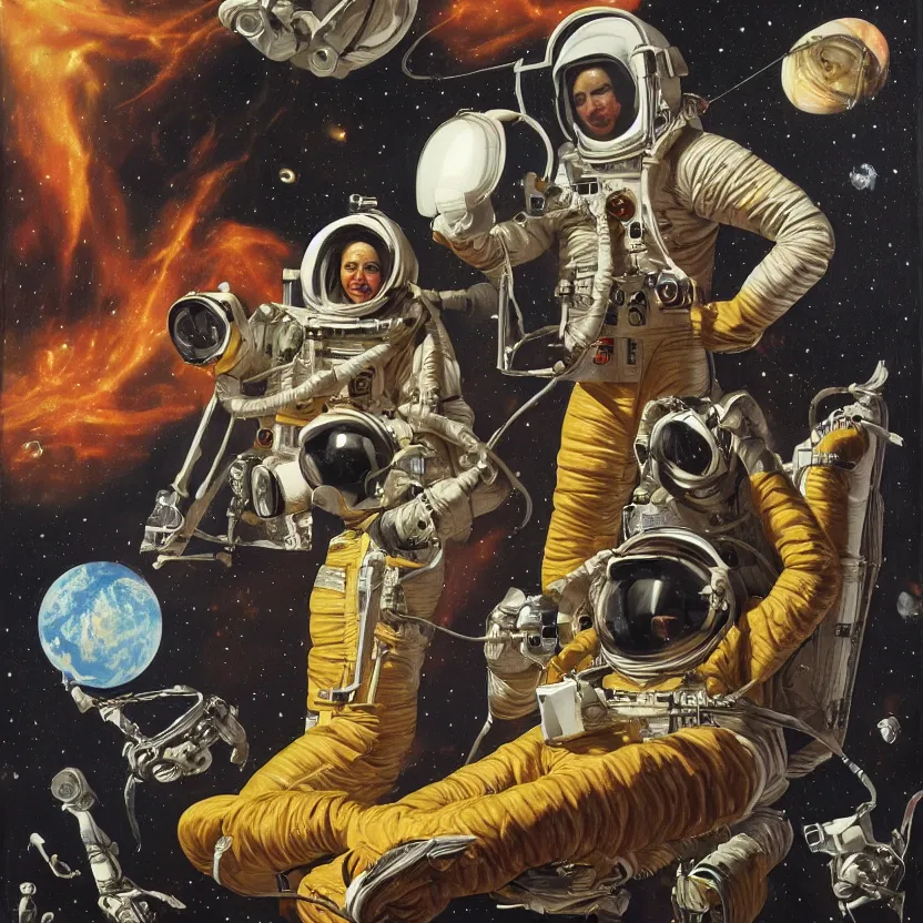 Image similar to anatomy of an astronaut. pulp sci - fi art for omni magazine. high contrast. baroque period, oil on canvas. renaissance masterpiece. trending on artstation. retrofuturism.