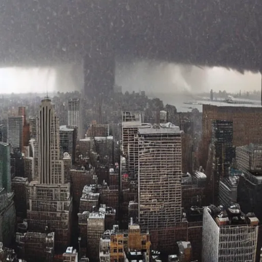 Image similar to new york city during a tornado