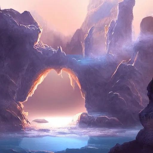 Image similar to beautiful matte painting of a fantasy cave entrance