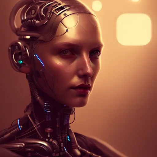 Image similar to full body portrait, cyberpunk robotic elvish queen, extremely detailed, hyperrealistic, intricate, soft light, fantasy, digital painting, art station, by wlop, 4 k