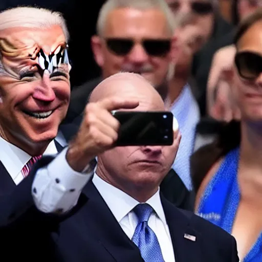 Prompt: joe biden accidentally leaves flash on when taking a selfie, gets blinded by the light