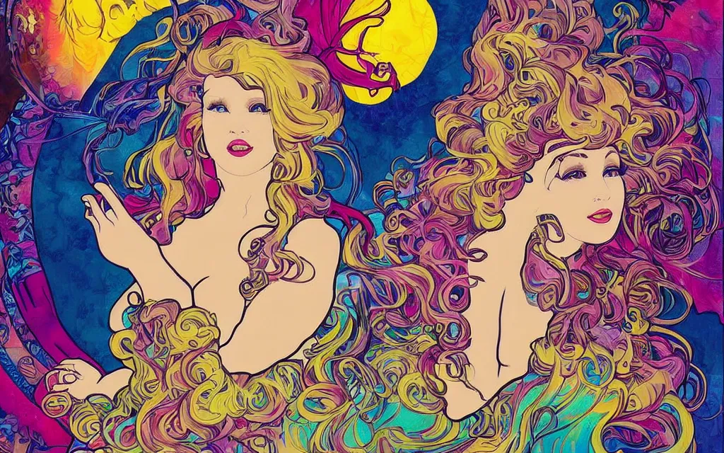 Image similar to i dream a dirty dream of you baby you're swinging from the chandelier i'm climbing up the walls'cause i want you but when i reach you, you disappear, in the style of lisa frank and alfons mucha