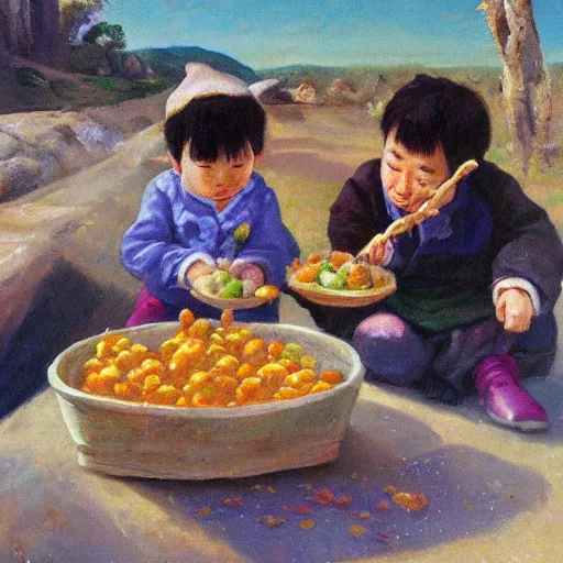 Prompt: The potatoes eaters, by Tian Zi