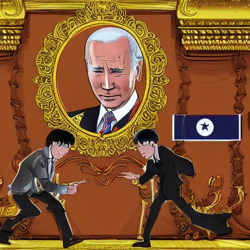 Image similar to action sequence between Putin and Biden as manga art by Toyotarou